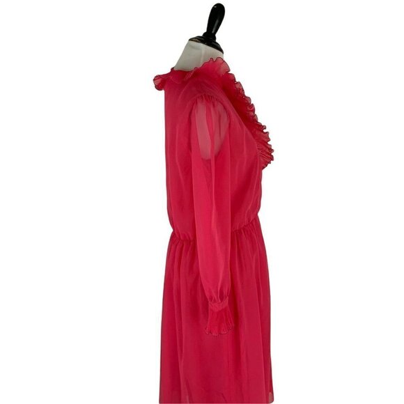 Jeri New York Vintage 1980's Evening Dress Size 8 Chiffon Hot Pink Ruffle Collar - Picture 4 of 7